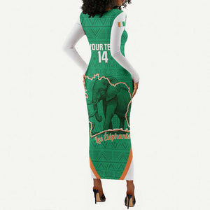 Custom Ivory Coast Football Long Sleeve Bodycon Dress 2026 Cote d'Ivoire Les Elephants Green Version - African Pride