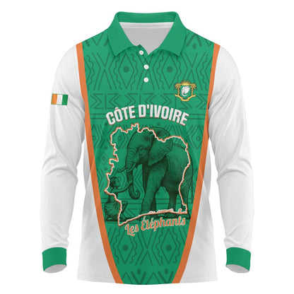 Custom Ivory Coast Football Long Sleeve Polo Shirt 2026 Cote d'Ivoire Les Elephants Green Version - African Pride