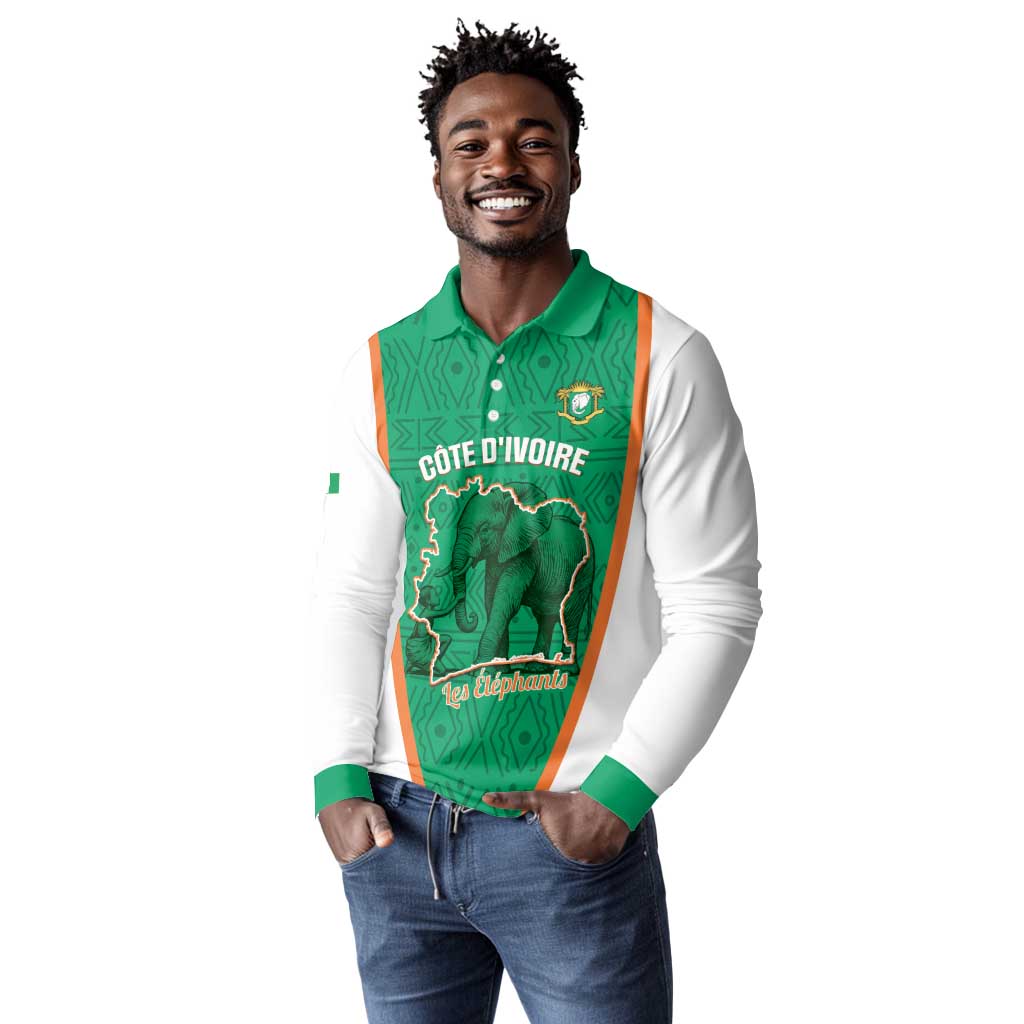 Custom Ivory Coast Football Long Sleeve Polo Shirt 2026 Cote d'Ivoire Les Elephants Green Version - African Pride