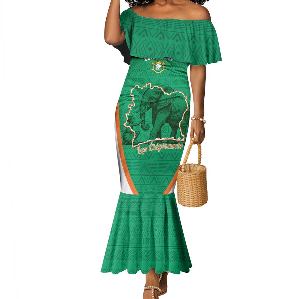 Custom Ivory Coast Football Mermaid Dress 2026 Cote d'Ivoire Les Elephants Green Version - African Pride