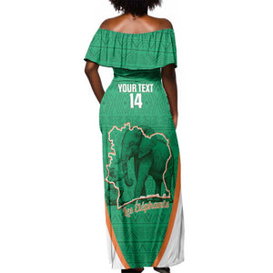 Custom Ivory Coast Football Off Shoulder Maxi Dress 2026 Cote d'Ivoire Les Elephants Green Version - African Pride