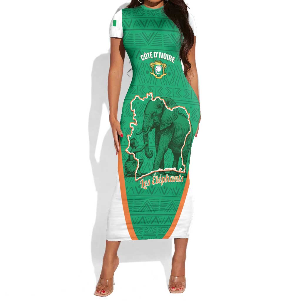 Custom Ivory Coast Football Short Sleeve Bodycon Dress 2026 Cote d'Ivoire Les Elephants Green Version LT14