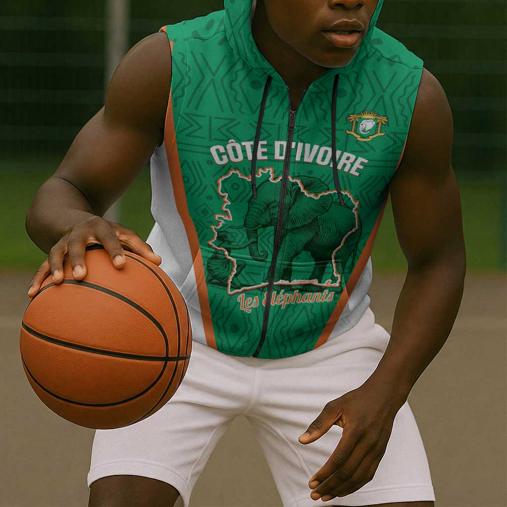 Custom Ivory Coast Football Sleeveless Zip Hoodie 2026 Cote d'Ivoire Les Elephants Green Version - African Pride