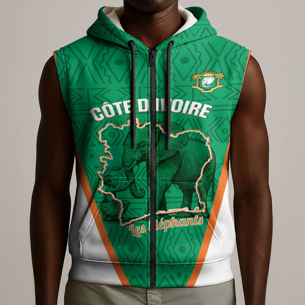 Custom Ivory Coast Football Sleeveless Zip Hoodie 2026 Cote d'Ivoire Les Elephants Green Version - African Pride