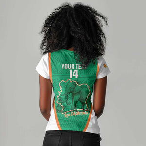 Custom Ivory Coast Football Women V-Neck T-Shirt 2026 Cote d'Ivoire Les Elephants Green Version LT14