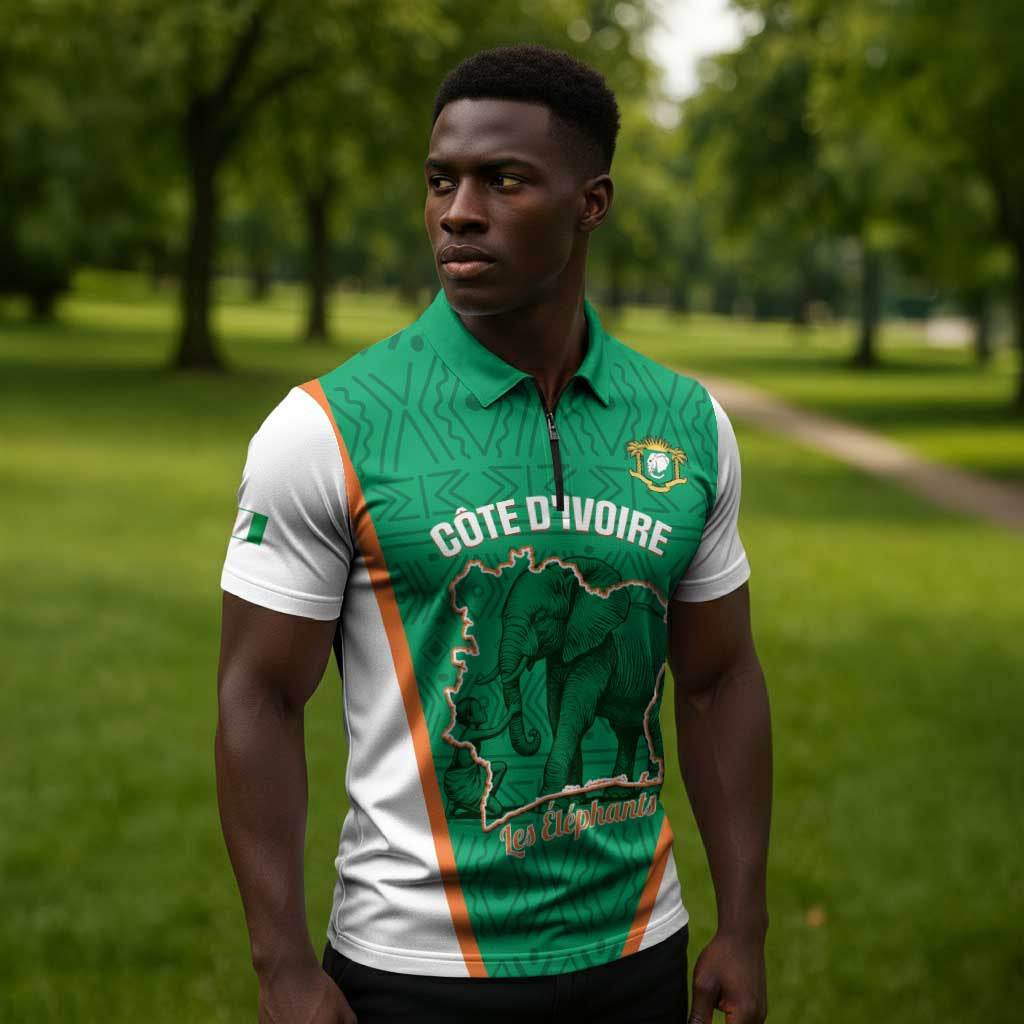 Custom Ivory Coast Football Zipper Polo Shirt 2026 Cote d'Ivoire Les Elephants Green Version - African Pride