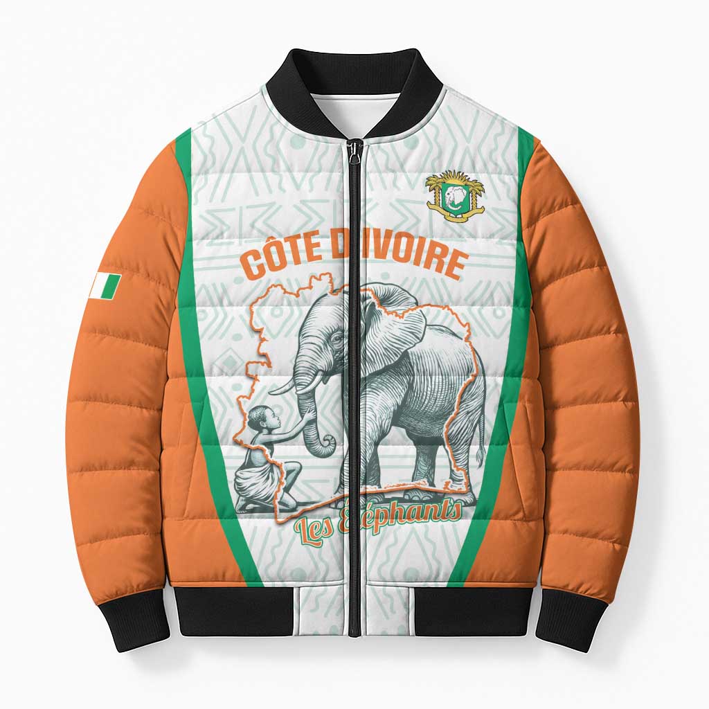 Custom Ivory Coast Football Bomber Puffer Jacket 2026 Cote d'Ivoire Les Elephants White Version - African Pride