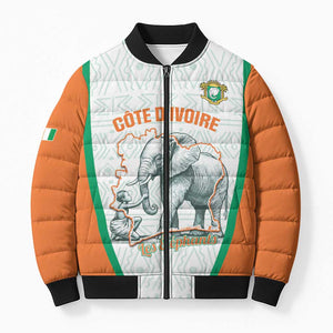 Custom Ivory Coast Football Bomber Puffer Jacket 2026 Cote d'Ivoire Les Elephants White Version - African Pride