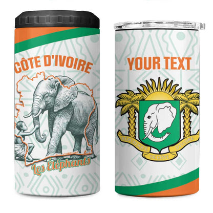 Custom Ivory Coast Football 4 in 1 Can Cooler Tumbler 2026 Cote d'Ivoire Les Elephants White Version - African Pride