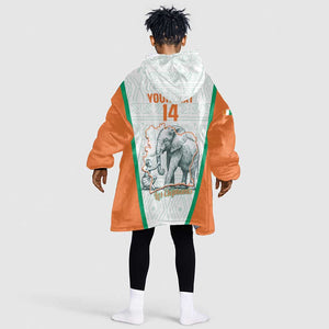 Custom Ivory Coast Football Kid Wearable Blanket Hoodie 2026 Cote d'Ivoire Les Elephants White Version - African Pride