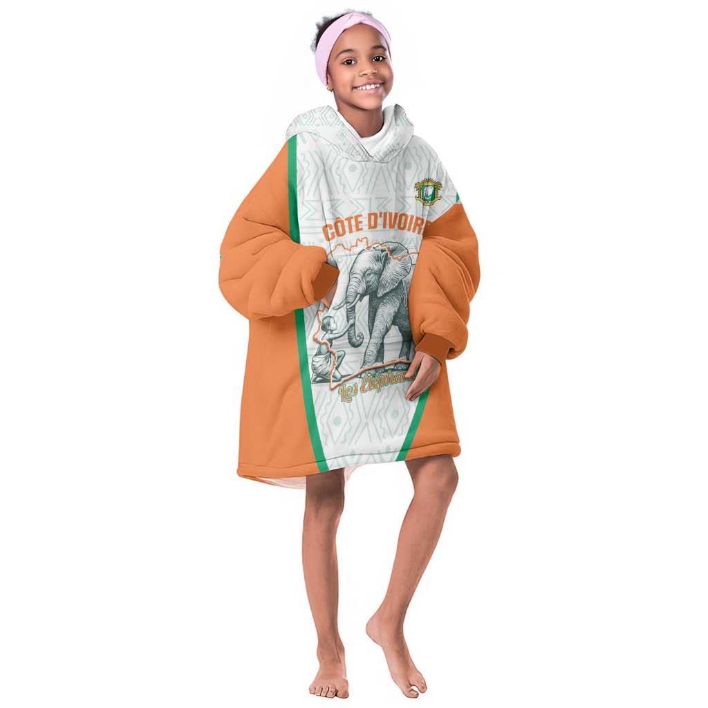 Custom Ivory Coast Football Kid Wearable Blanket Hoodie 2026 Cote d'Ivoire Les Elephants White Version - African Pride