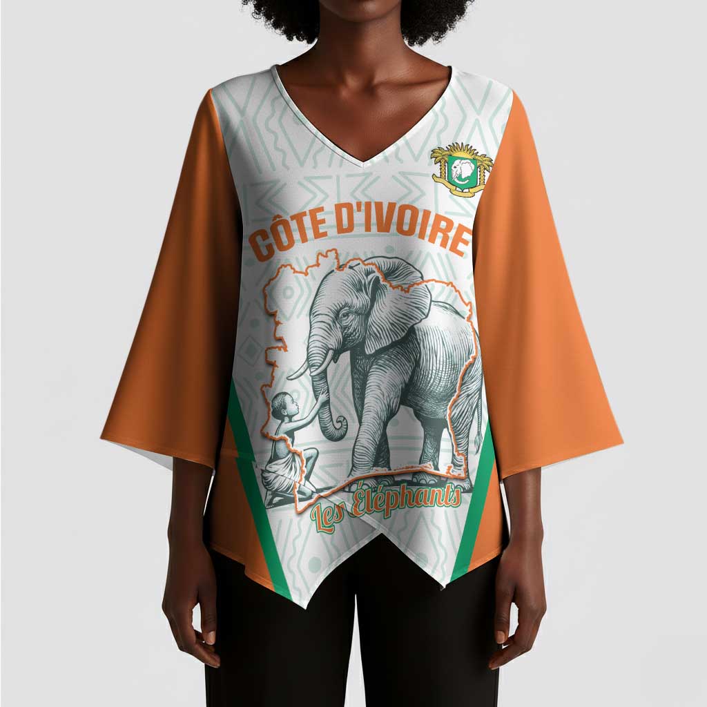 Custom Ivory Coast Football Kimono Sleeve Blouse 2026 Cote d'Ivoire Les Elephants White Version - African Pride