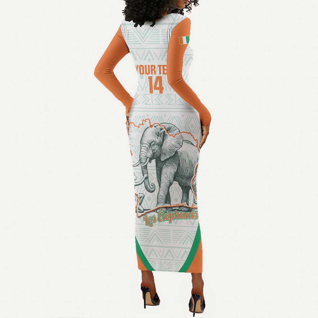 Custom Ivory Coast Football Long Sleeve Bodycon Dress 2026 Cote d'Ivoire Les Elephants White Version - African Pride