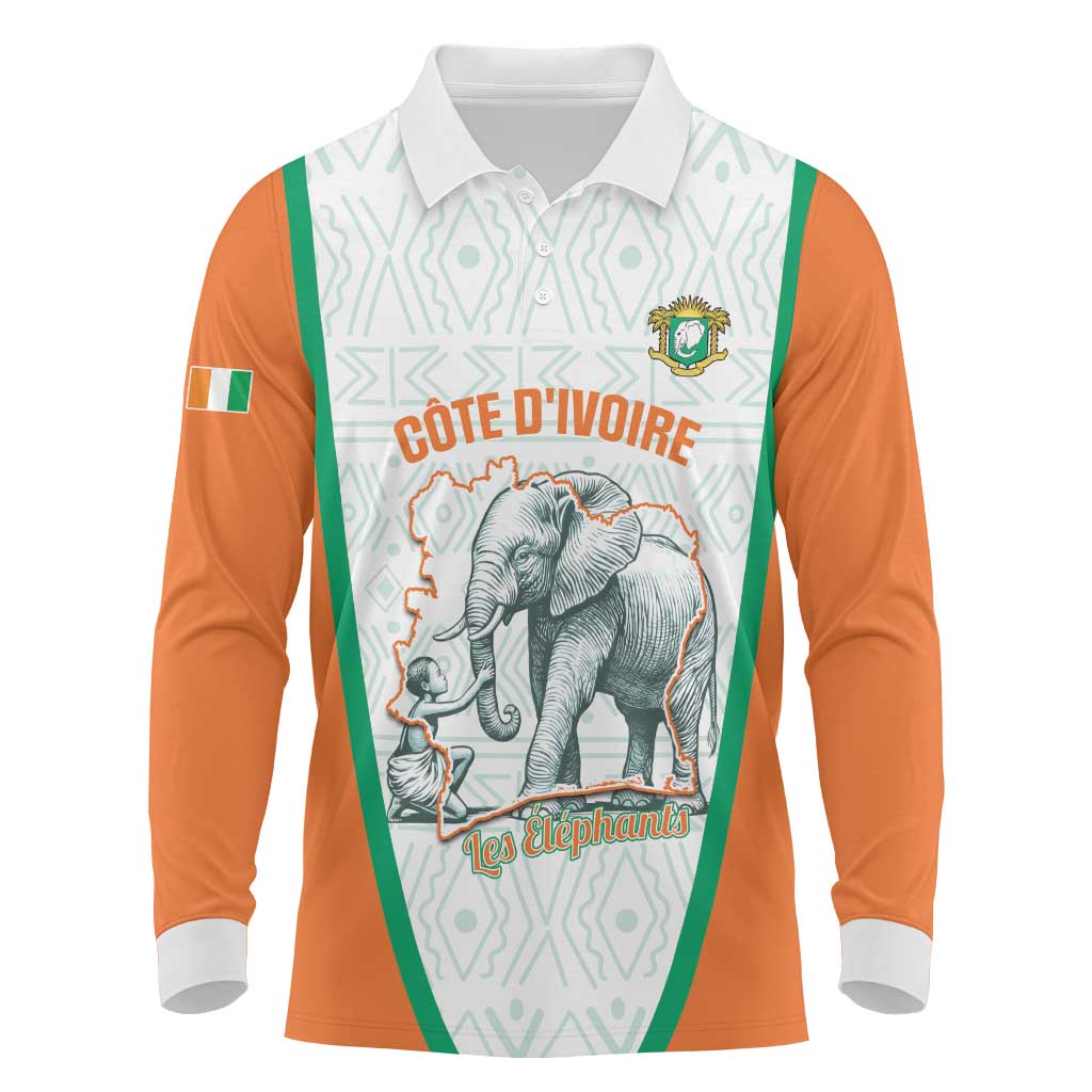 Custom Ivory Coast Football Long Sleeve Polo Shirt 2026 Cote d'Ivoire Les Elephants White Version - African Pride
