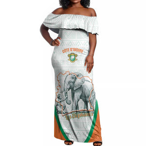 Custom Ivory Coast Football Off Shoulder Maxi Dress 2026 Cote d'Ivoire Les Elephants White Version - African Pride