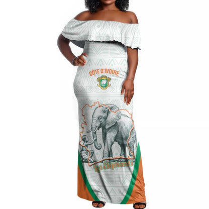 Custom Ivory Coast Football Off Shoulder Maxi Dress 2026 Cote d'Ivoire Les Elephants White Version - African Pride