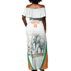 Custom Ivory Coast Football Off Shoulder Maxi Dress 2026 Cote d'Ivoire Les Elephants White Version - African Pride