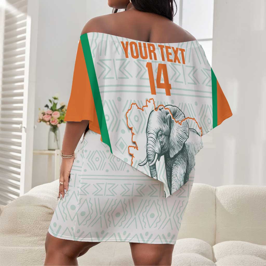 Custom Ivory Coast Football Off Shoulder Short Dress 2026 Cote d'Ivoire Les Elephants White Version - African Pride
