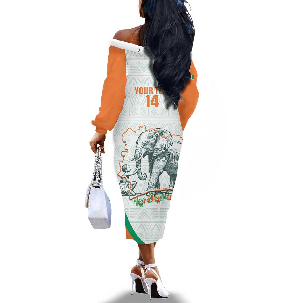 Custom Ivory Coast Football Off The Shoulder Long Sleeve Dress 2026 Cote d'Ivoire Les Elephants White Version - African Pride
