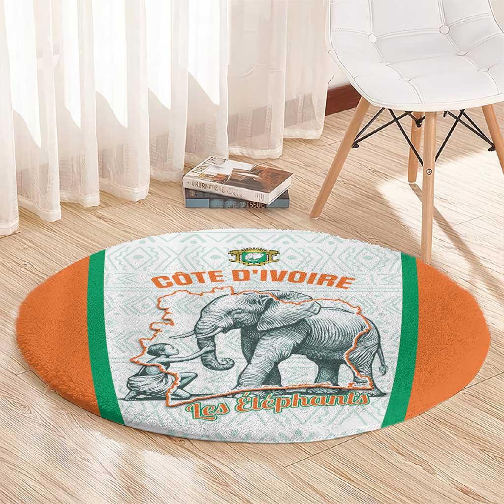 Ivory Coast Football Round Carpet 2026 Cote d'Ivoire Les Elephants White Version - African Pride