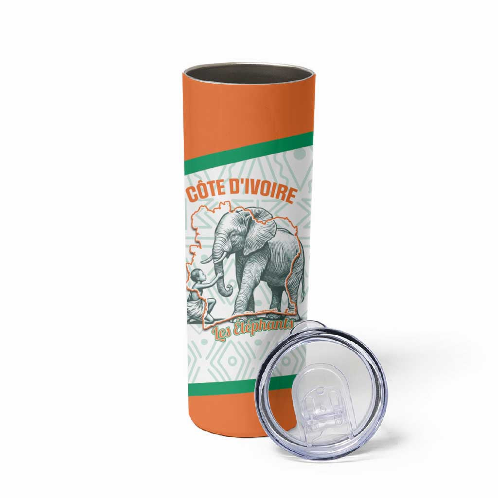 Custom Ivory Coast Football Skinny Tumbler 2026 Cote d'Ivoire Les Elephants White Version - African Pride