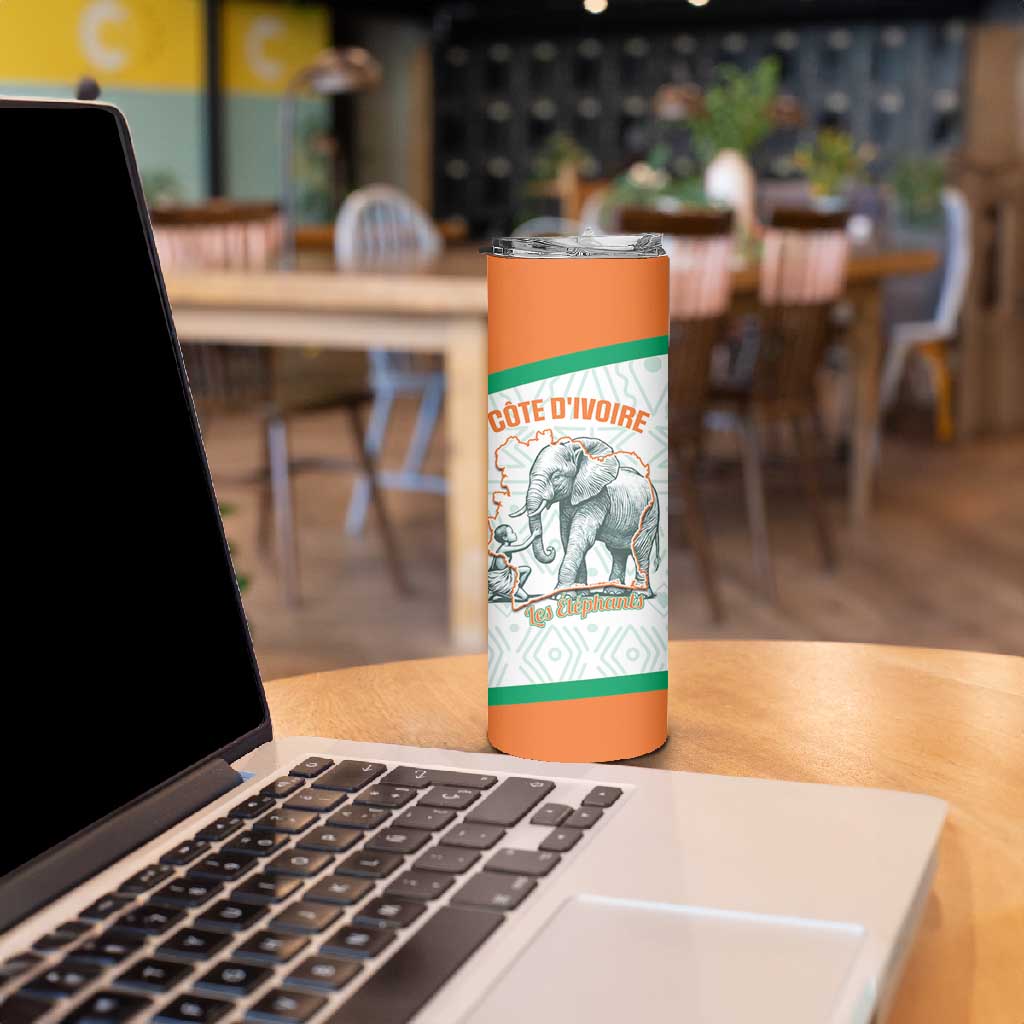 Custom Ivory Coast Football Skinny Tumbler 2026 Cote d'Ivoire Les Elephants White Version - African Pride
