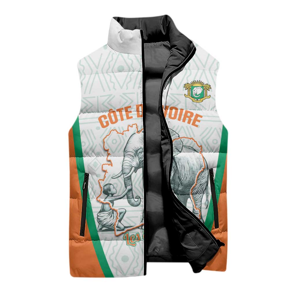 Custom Ivory Coast Football Sleeveless Puffer Jacket 2026 Cote d'Ivoire Les Elephants White Version - African Pride