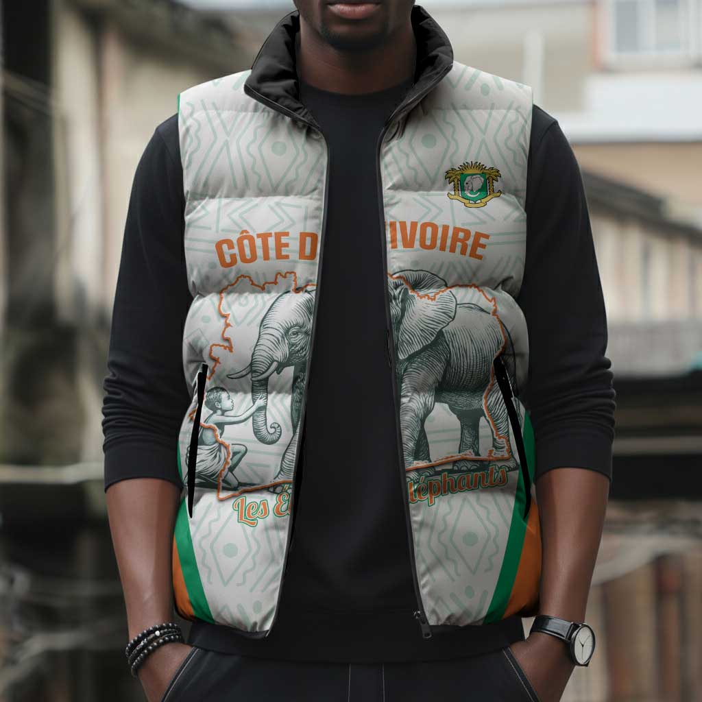 Custom Ivory Coast Football Sleeveless Puffer Jacket 2026 Cote d'Ivoire Les Elephants White Version - African Pride