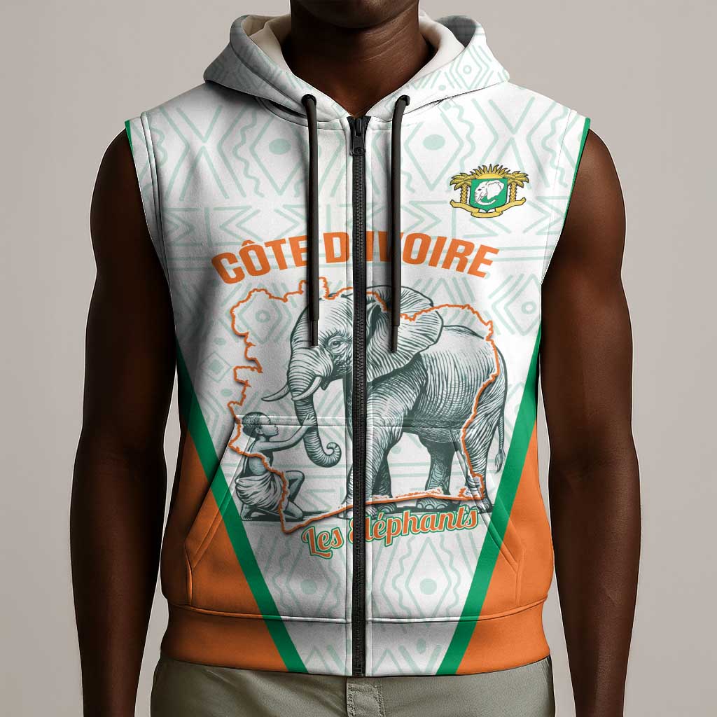 Custom Ivory Coast Football Sleeveless Zip Hoodie 2026 Cote d'Ivoire Les Elephants White Version - African Pride