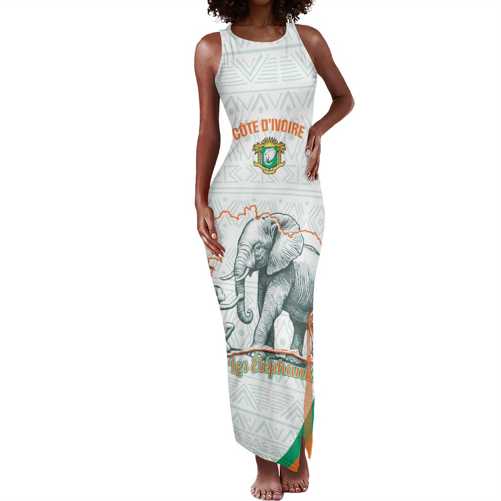 Custom Ivory Coast Football Tank Maxi Dress 2026 Cote d'Ivoire Les Elephants White Version - African Pride