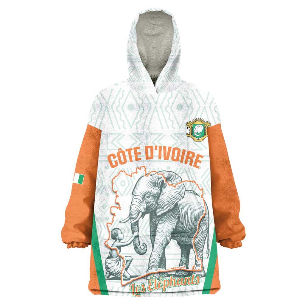 Custom Ivory Coast Football Wearable Blanket Hoodie 2026 Cote d'Ivoire Les Elephants White Version - African Pride