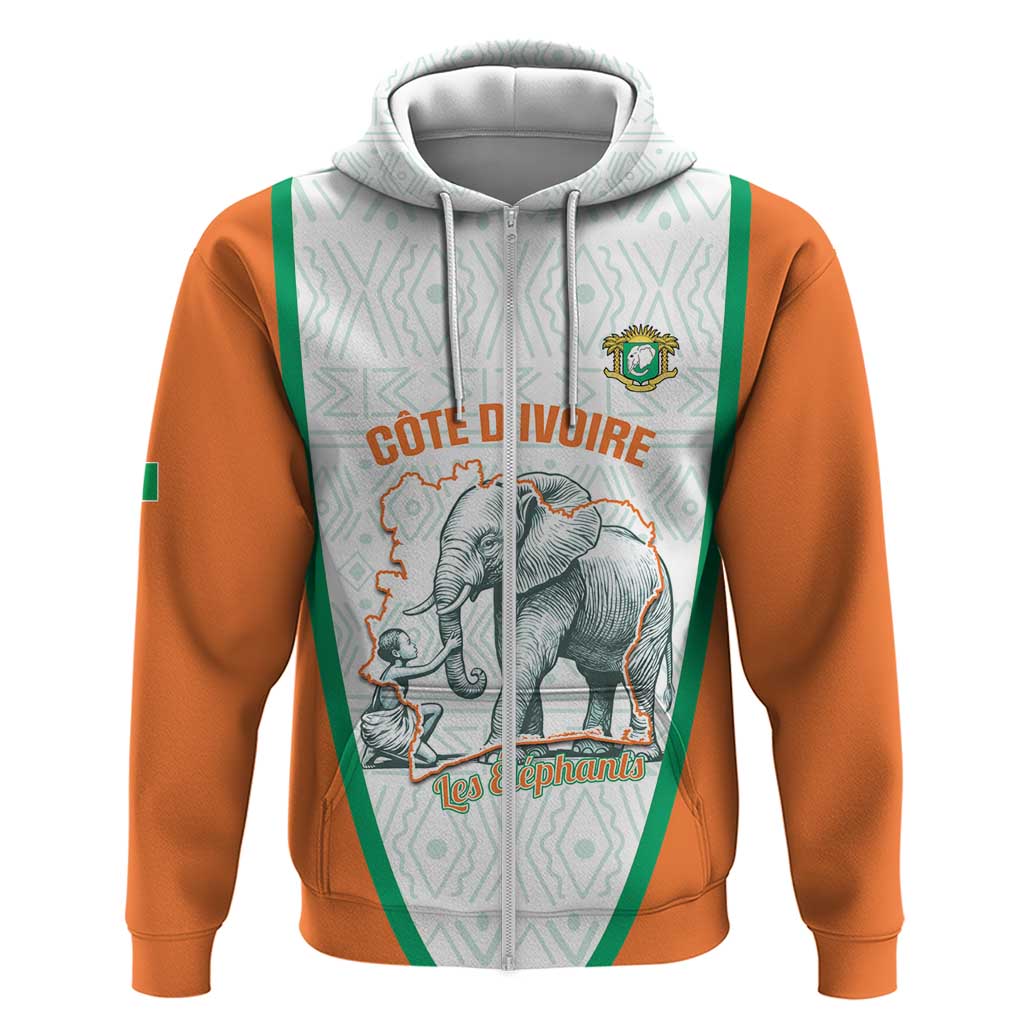Custom Ivory Coast Football Zip Hoodie 2026 Cote d'Ivoire Les Elephants White Version - African Pride