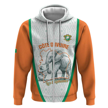 Custom Ivory Coast Football Zip Hoodie 2026 Cote d'Ivoire Les Elephants White Version - African Pride