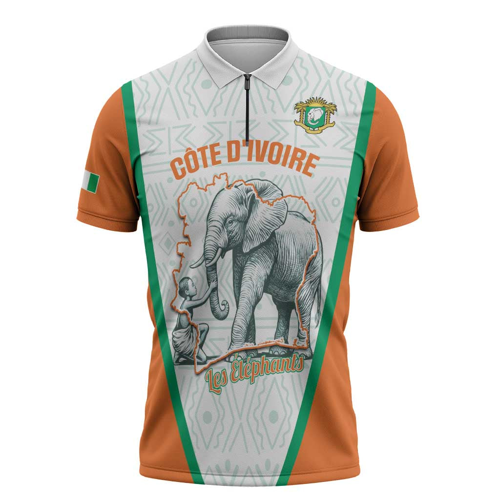Custom Ivory Coast Football Zipper Polo Shirt 2026 Cote d'Ivoire Les Elephants White Version - African Pride
