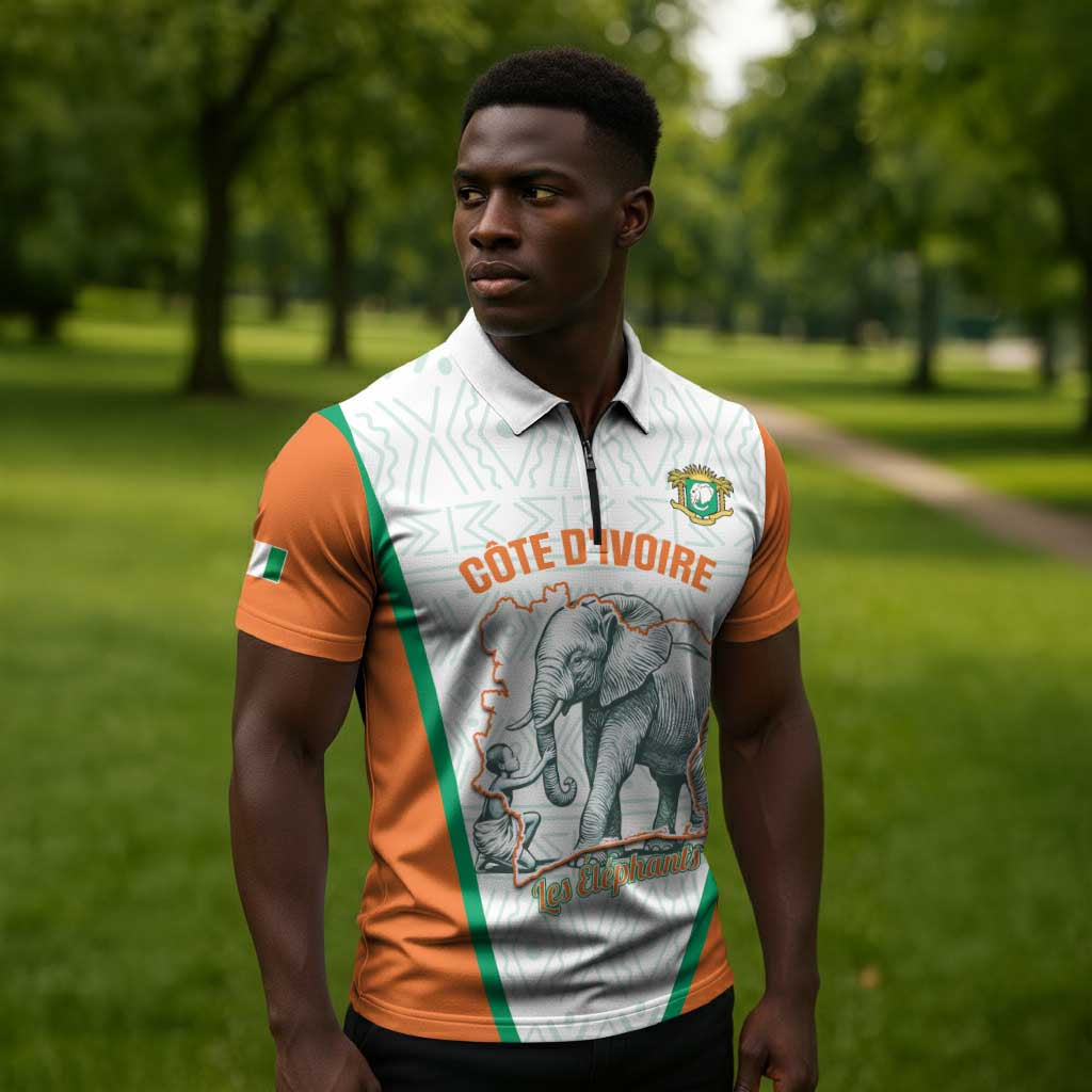 Custom Ivory Coast Football Zipper Polo Shirt 2026 Cote d'Ivoire Les Elephants White Version - African Pride