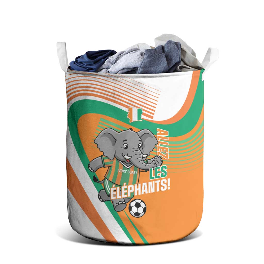 Ivory Coast Football Laundry Basket 2026 Allez Les Elephants Cute Mascot - African Pride