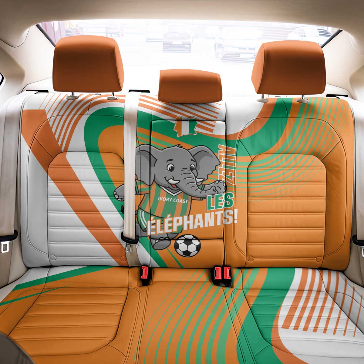 Ivory Coast Football Back Car Seat Cover 2026 Allez Les Elephants Cute Mascot - African Pride
