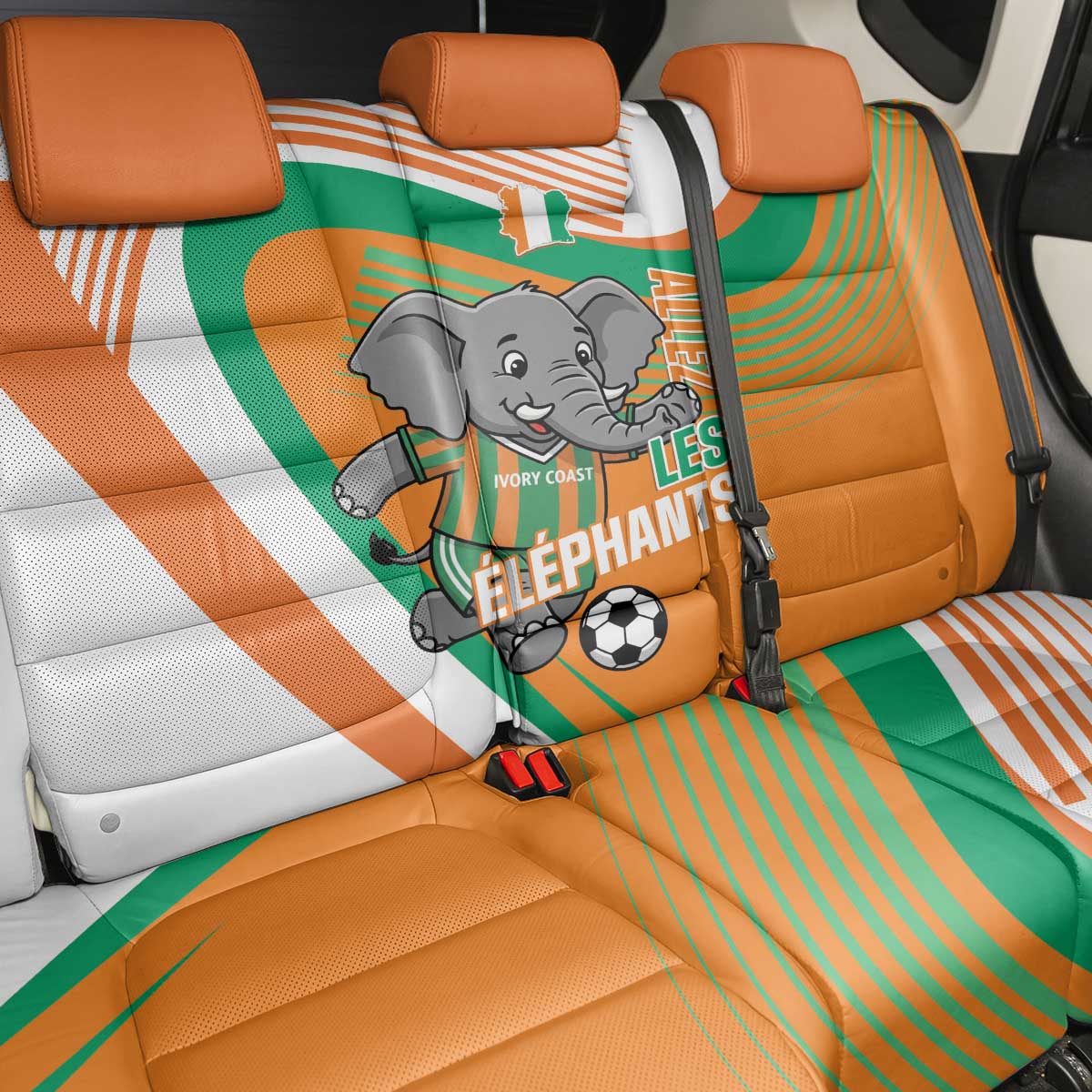 Ivory Coast Football Back Car Seat Cover 2026 Allez Les Elephants Cute Mascot - African Pride