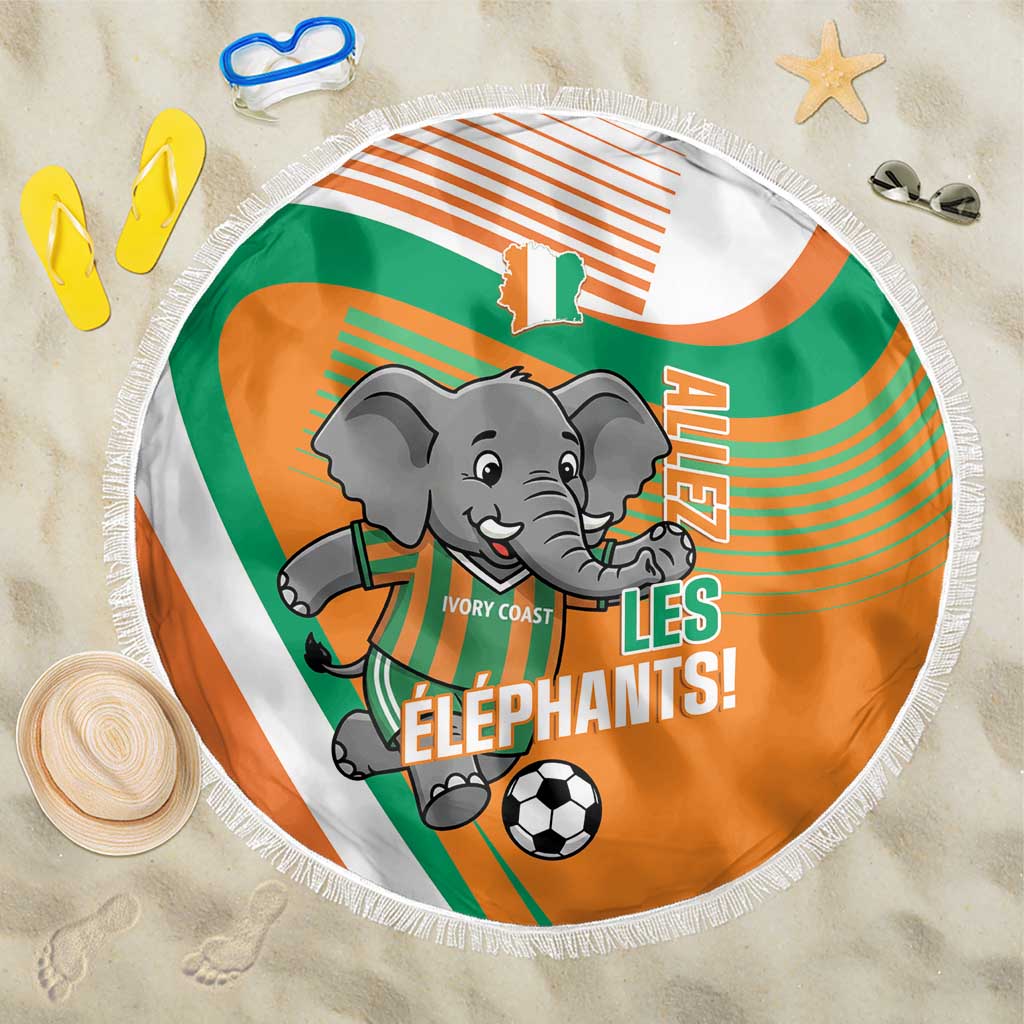 Ivory Coast Football Beach Blanket 2026 Allez Les Elephants Cute Mascot - African Pride