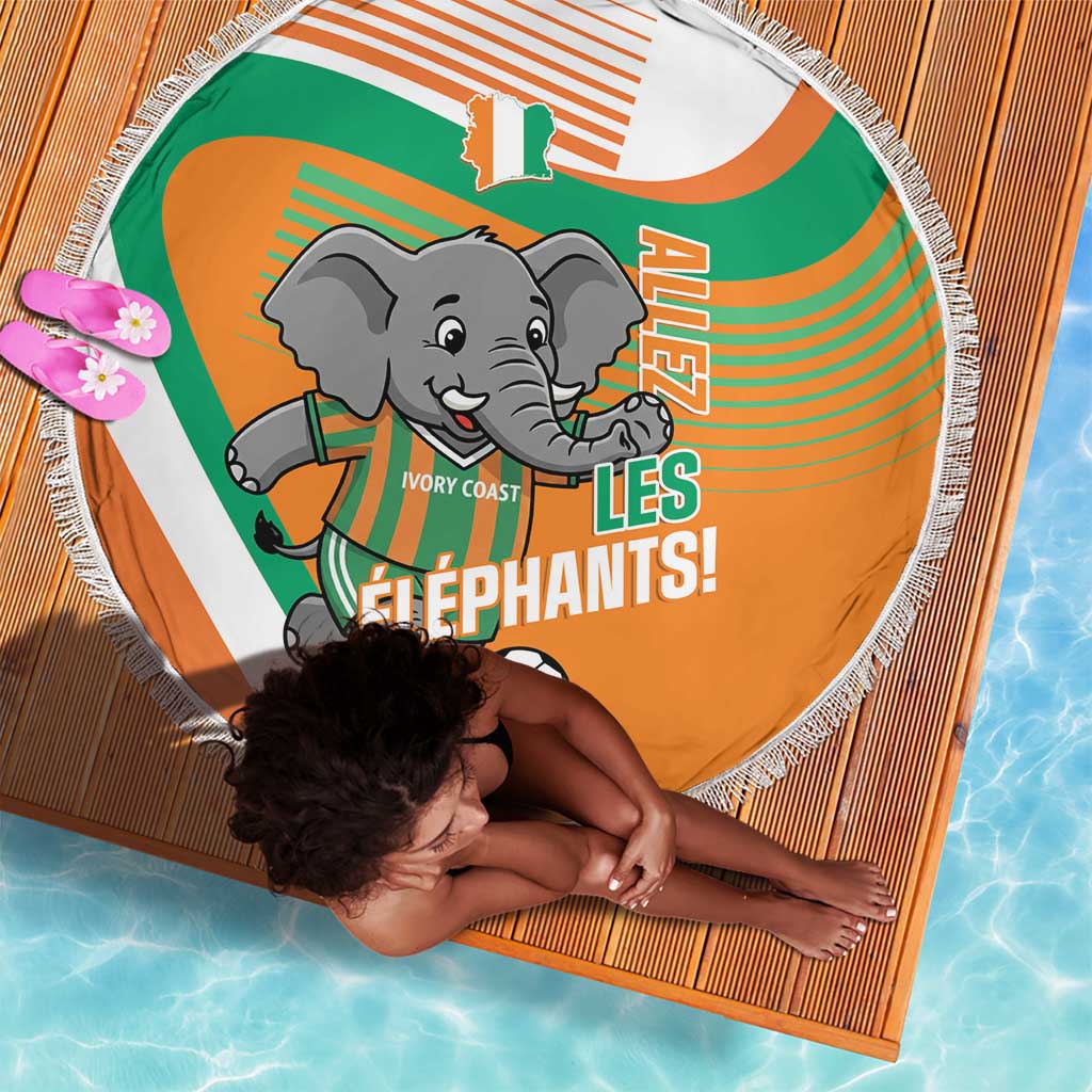 Ivory Coast Football Beach Blanket 2026 Allez Les Elephants Cute Mascot - African Pride