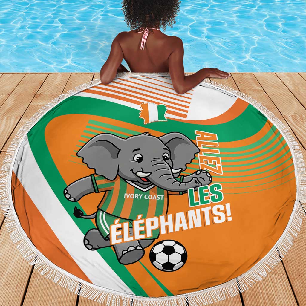 Ivory Coast Football Beach Blanket 2026 Allez Les Elephants Cute Mascot - African Pride