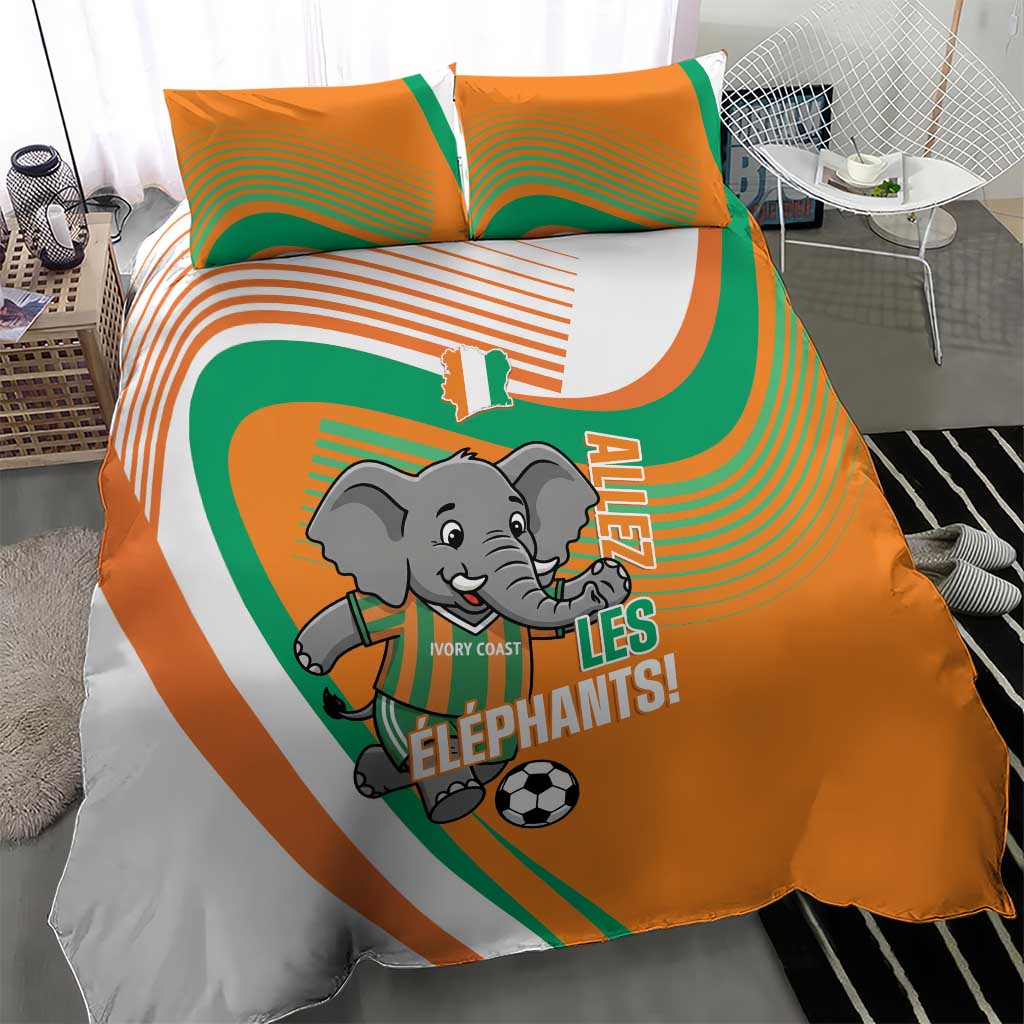Ivory Coast Football Bedding Set 2026 Allez Les Elephants Cute Mascot - African Pride