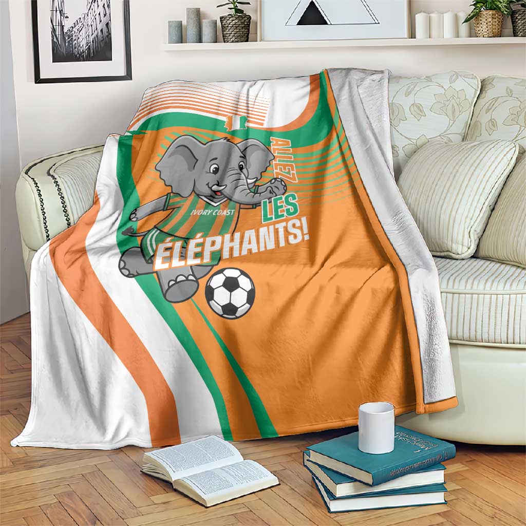 Ivory Coast Football Blanket 2026 Allez Les Elephants Cute Mascot - African Pride