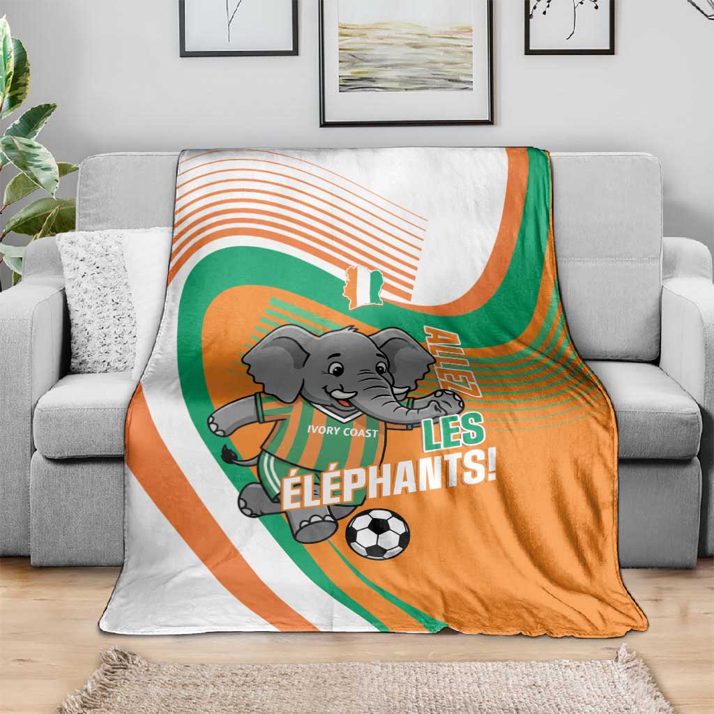 Ivory Coast Football Blanket 2026 Allez Les Elephants Cute Mascot - African Pride