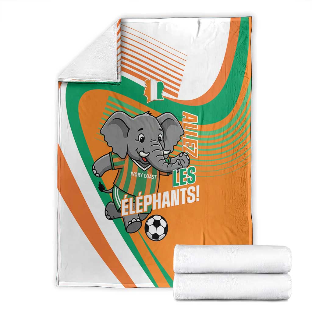 Ivory Coast Football Blanket 2026 Allez Les Elephants Cute Mascot - African Pride