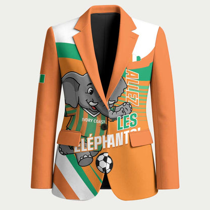 Custom Ivory Coast Football Blazer 2026 Allez Les Elephants Cute Mascot - African Pride