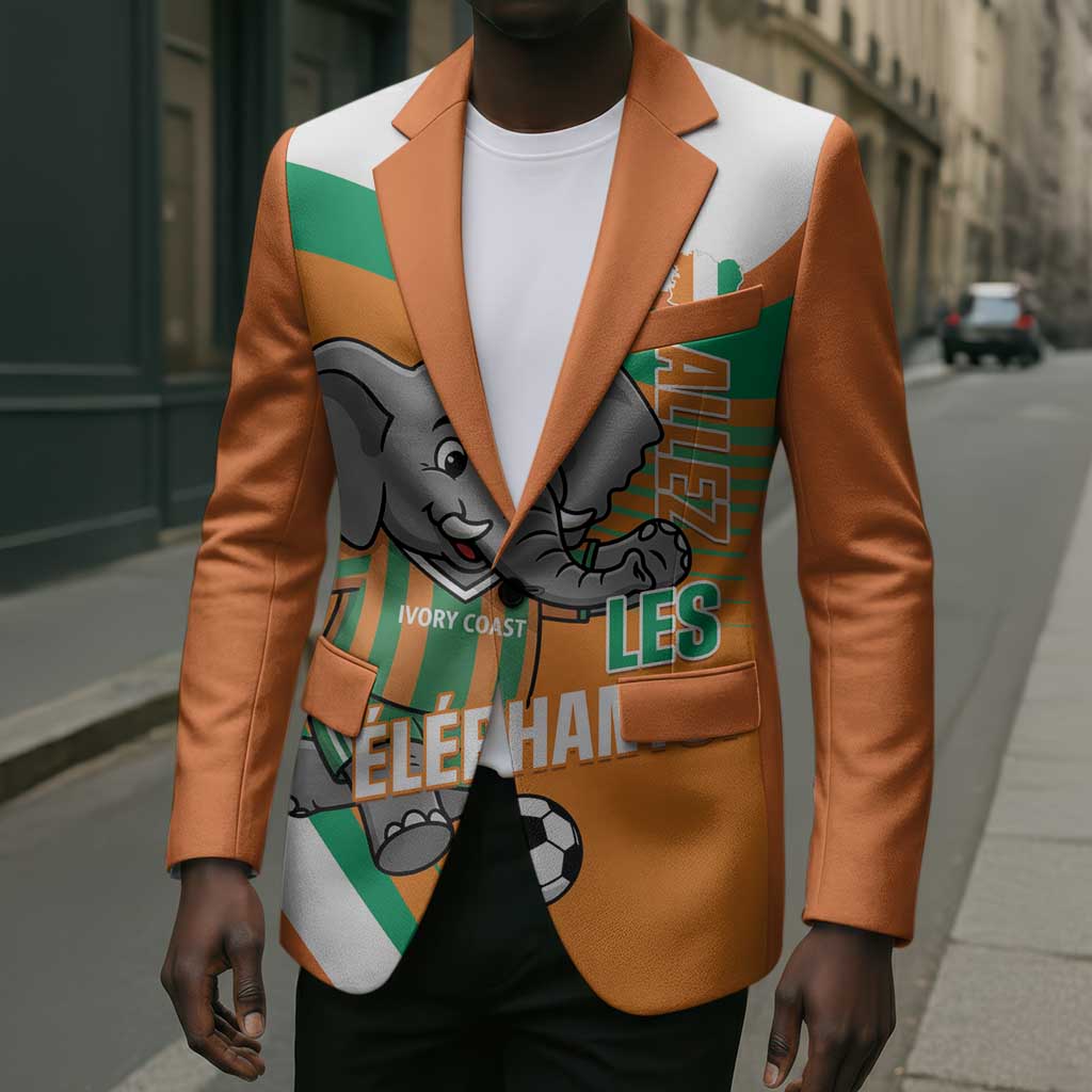 Custom Ivory Coast Football Blazer 2026 Allez Les Elephants Cute Mascot - African Pride
