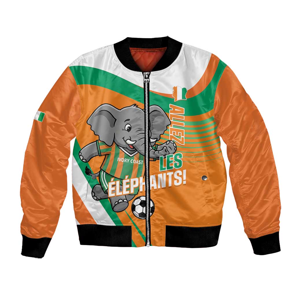 Custom Ivory Coast Football Bomber Jacket 2026 Allez Les Elephants Cute Mascot - African Pride