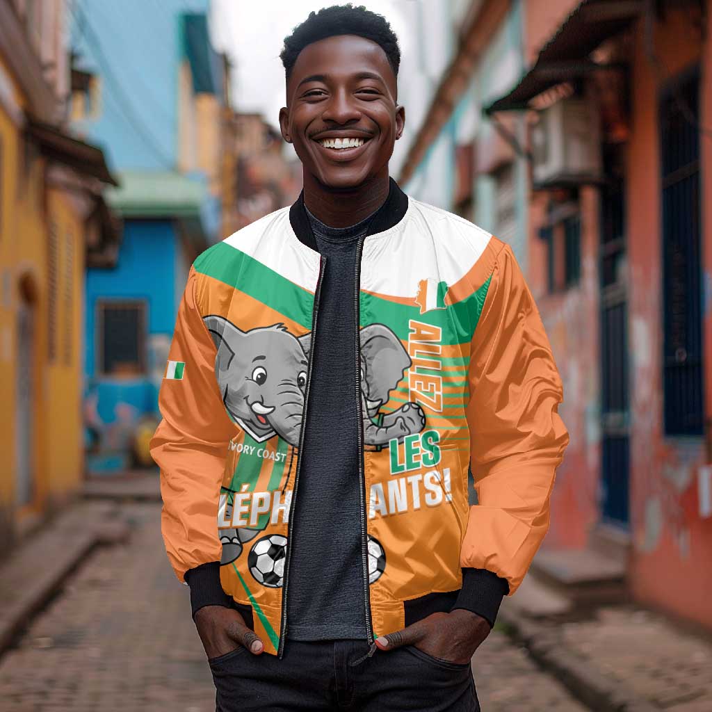 Custom Ivory Coast Football Bomber Jacket 2026 Allez Les Elephants Cute Mascot - African Pride