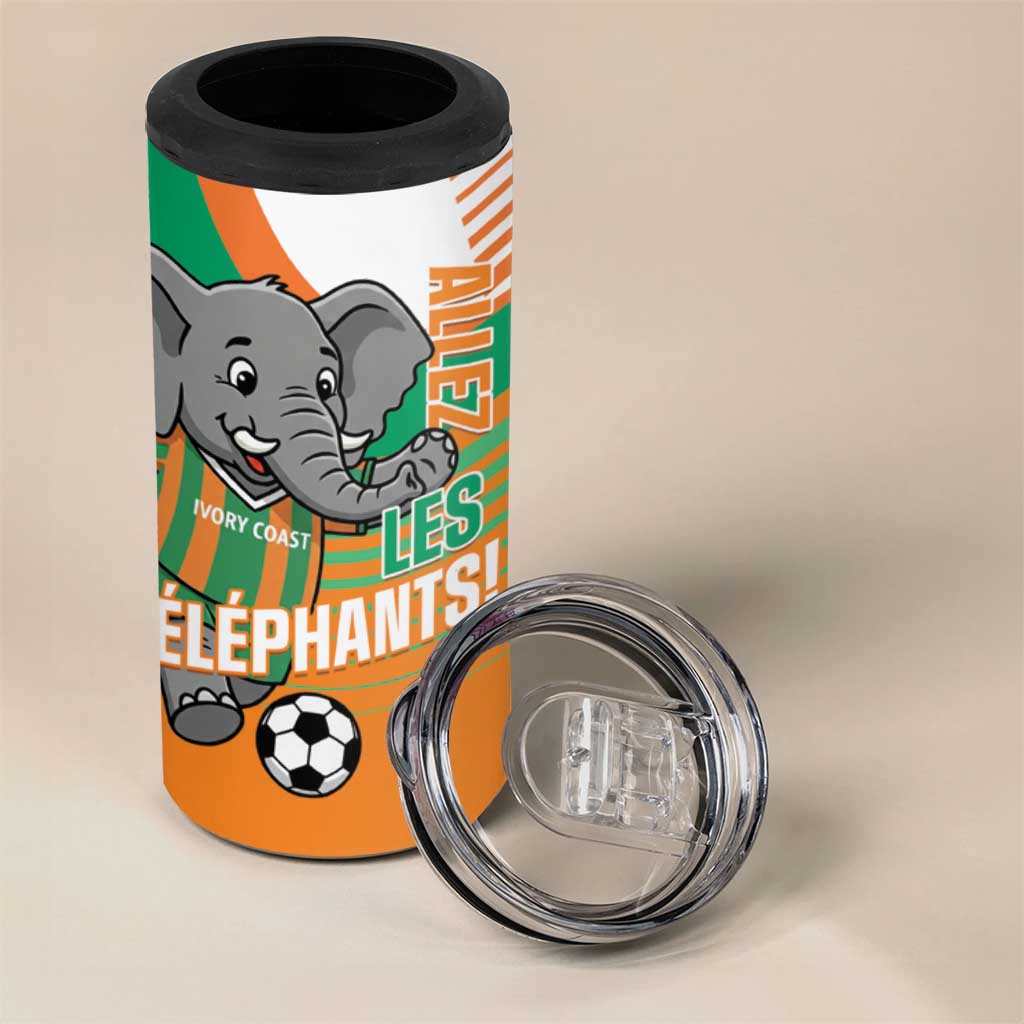 Custom Ivory Coast Football 4 in 1 Can Cooler Tumbler 2026 Allez Les Elephants Cute Mascot - African Pride
